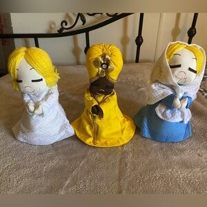 Set of Three Handmade Cloth Dolls / Door Stops. Bean bag bottoms